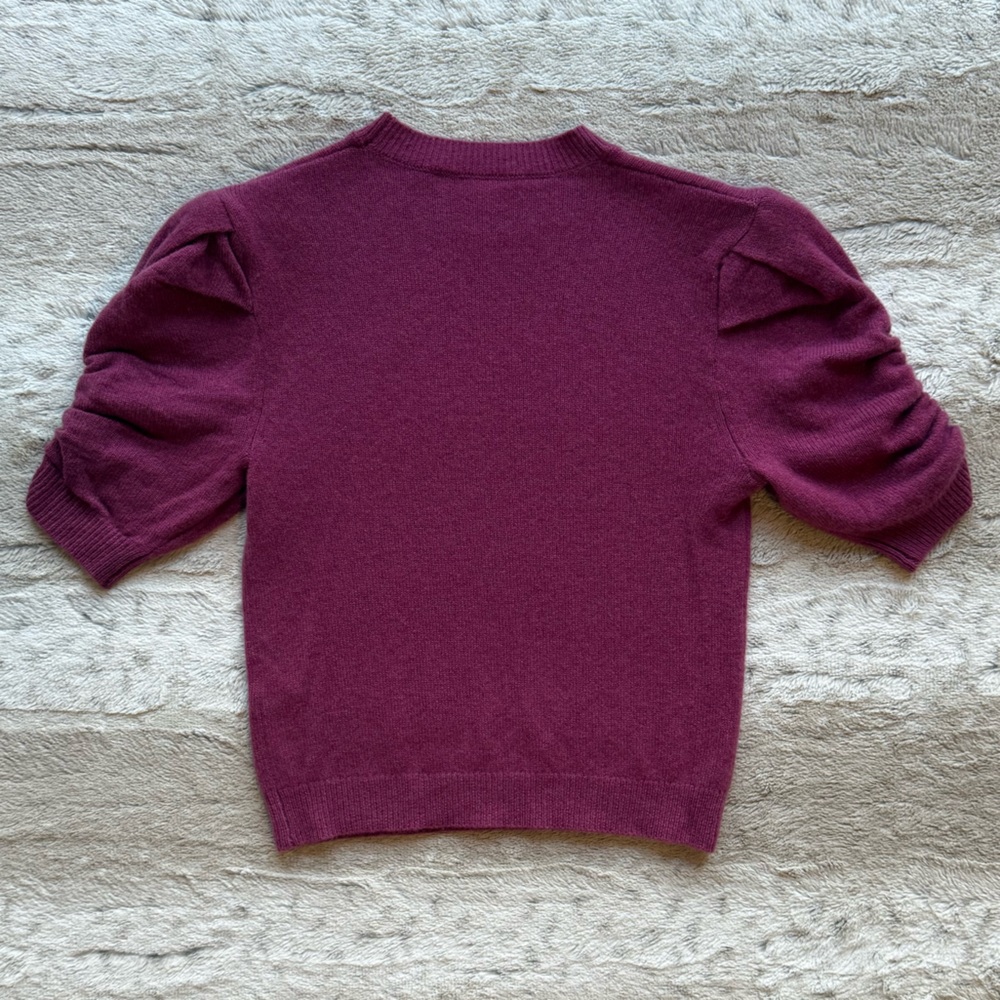 NWOT  FRAME Ruched Sleeve 100% Cashmere Sweater in Dragon Fruit - Picture 5 of 10